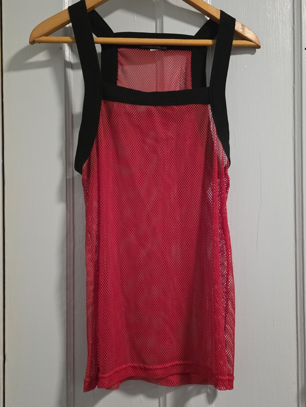 Andrew Christian Red Mesh Tank Top With Black Trim Size XL